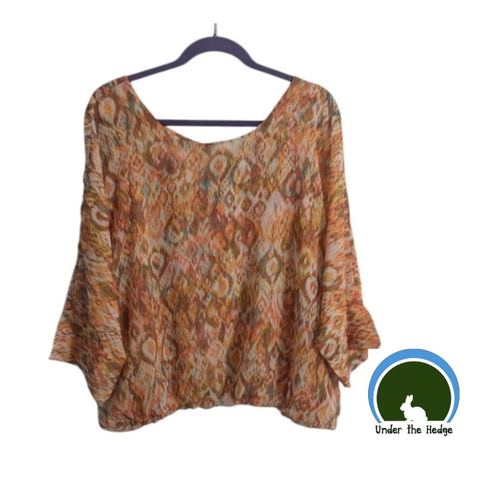 NWT Liverpool Orange Kaleidoscope Dolman Chiffon Top Size Large Boho Chic N1